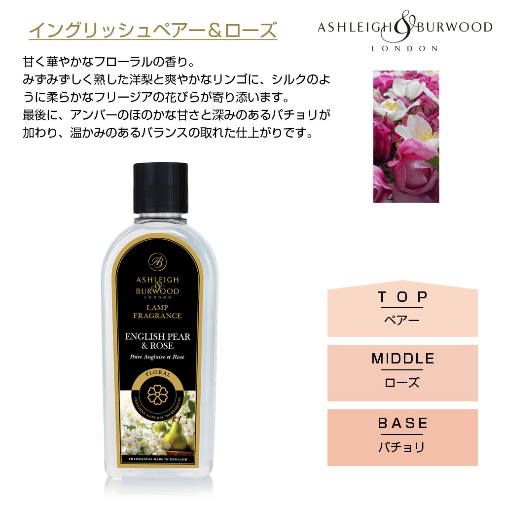 アシュレイアンドバーウッド フレグランスランプ イングリッシュペアー＆ローズ 香りの詳細