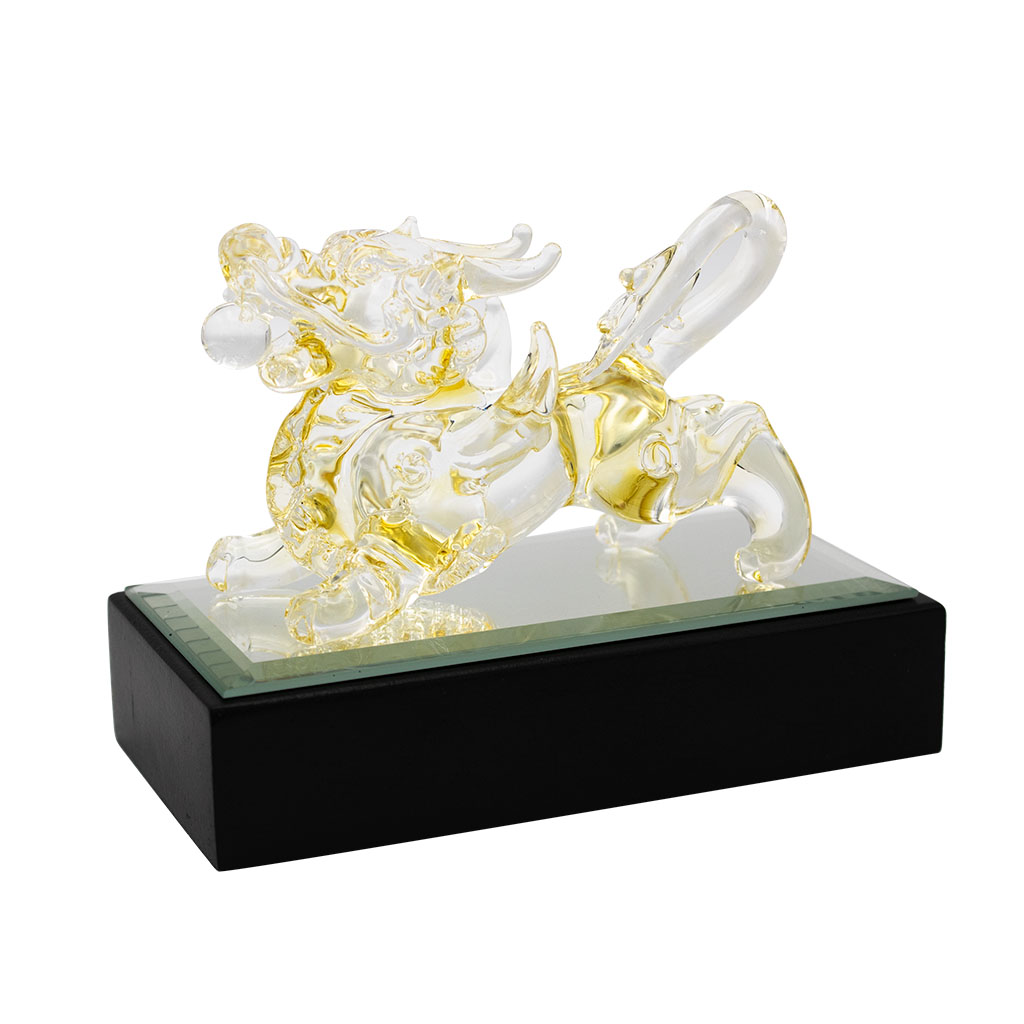 睚眦 ヤーズ 琥珀彩色ガラス細工 風水界で人気の縁起物インテリア 一緒に飾れる水盃プレゼント
